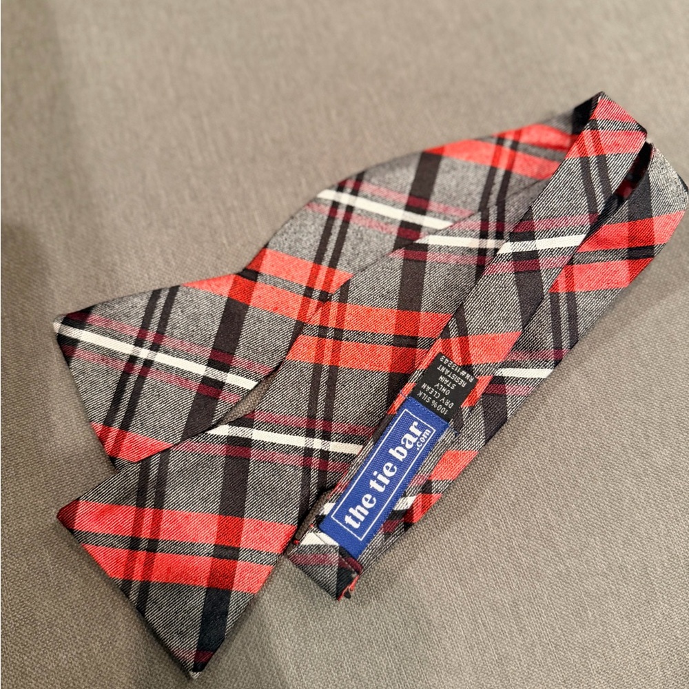 The Tie Bar Red and Black Plaid Bow Tie